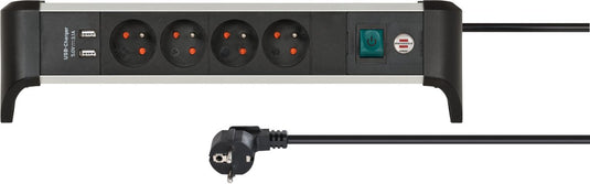 Brennenstuhl alu-office-line stekkerdoos 4-voudig penaarde met usb (stekkerblok voor op het bureau met 1,8 m kabel en schakelaar, made in germany)