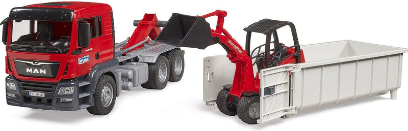 Load image into Gallery viewer, Bruder , miniatuurauto van de man tgs vrachtwagen met container, rood
