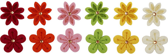Creativ company cc vilten bloemen met strasstenen 30 mm 12 stuks