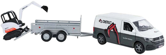 Kids globe die cast pull back vw transporter met minigraver