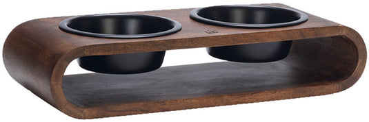 Menno's dierenwereld designed by lotte melira voerbak drinkbak hond - dinerset eetbak waterbak hond - hout rvs - zwart - 2x 800 ml