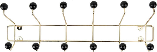 Present time hoedenrek saturnus - goud met zwarte bollen - 53,5x15x14cm - scandinavisch - wandkapstok - kapstok goud - hoedenrek