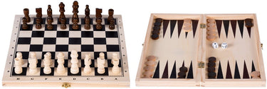 Engelhart opklapbare schaak backgammon set – berkenhout – houten schaakstukken koning 60 mm – spelbord 29 x 29 cm – luxe houten spelset – 2 spellen in 1 -