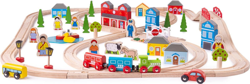 Load image into Gallery viewer, Bigjigs houten treinset stad en land, 101dlg.
