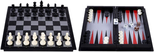Engelhart reisspel schaak backgammon 24 cm – magnetisch opklapbaar – inclusief opbergcompartiment – koning 50 mm –