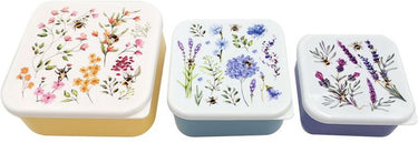 Puckator lunch box snack pots - set van 3 - m l xl - nectar meadows - wilde bloemen bijen - 6x13,5x13,5cm(xl)