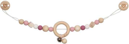 Goki baby kinderwagenspanner: hart roos l40cm, met clips, hout en silicone