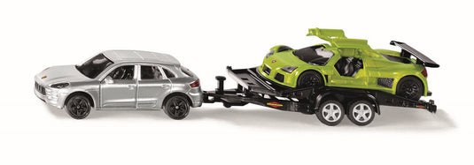 Siku 2544, porsche macan met transportaanhanger en sportwagen gumpert apollo, schaal 1:55, metaal kunststof