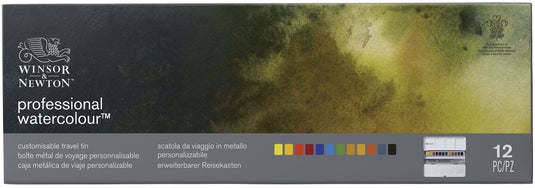 Winsor newton 0193548 professionele waterverf set – 12 halve pans in customiseerbare reistrolley, hoogwaardige aquarelverf