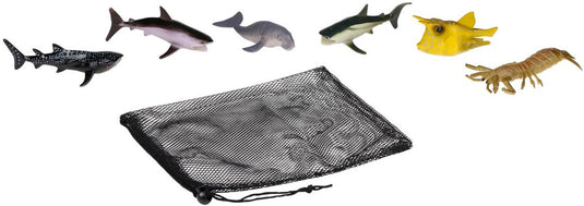 Eddy toys zeedieren speelgoed set 6 stuks - speelset zeeleven voor kinderen - oceaandieren speelgoed met opbergnet - speelgoed dierenfiguren voor educatief spel - vanaf 3 jaar