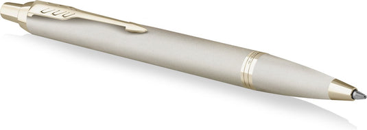 Parker im monochrome balpen | blauwe inkt | champagnekleurige afwerking en details | medium punt | met geschenkdoos