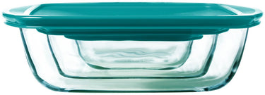 Pyrex - cook store schaal rechthoek met deksel set van 3 stuks - borosilicaatglas - transparant -