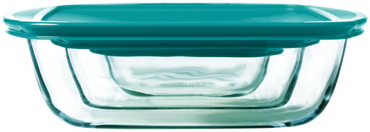 Pyrex - cook store schaal rechthoek met deksel set van 3 stuks - borosilicaatglas - transparant -