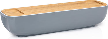 Alpina broodbox - met bamboe deksel snijplank - handvatten - 40 x 12.2 x 8.5 cm - grijs
