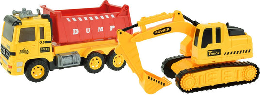 Cars trucks vehicool kiepwagen met graafmachine