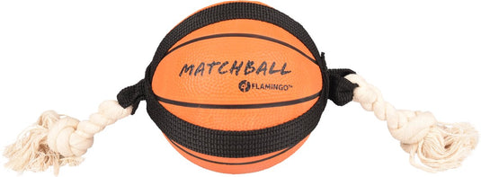 Flamingo hondenspeelgoed – matchball basketbal met touw – hondenspeelgoed – hondentouw – hond bal – honden bal – 40 cm – oranje