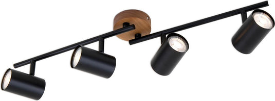 Briloner leuchten wood style - plafondlamp - spots draaibaar - 4-lichts - gu10 - materiaal: hout en metaal - kleur: zwart