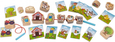 Janod houten rijgspel educatief speelgoed 13-delig multi kleuren.