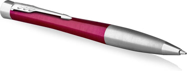 Parker urban twist balpen | levendig magenta met chromen trim | medium punt blauwe inktvulling | geschenkdoos