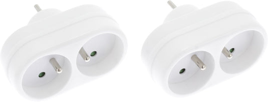 Exin verdeelstekker – domino – 2 x penaarde – wit – 2 stuks