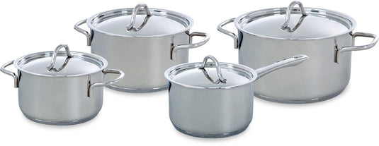 Bk profiline pannenset 4-delig - 16 18 20cm - zonder pfas-vrije antikleeflaag - pannenset inductie - rvs kookpan - ovenbestendig tot 160°c - met deksel - zilver