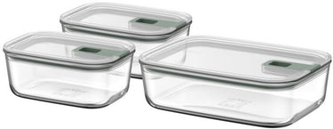 Mepal glazen vershouddoos set easyclip - 2x 700 + 1500 ml - glazen vershoudbakjes met schuifsluiting - geschikt voor magnetron. (stoom)oven. koelkast en vriezer - nordic sage