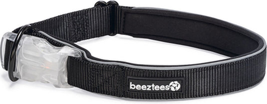 Beeztees safety gear parinca - hondenhalsband - led - nylon - zwart - 50-55x2,5 cm