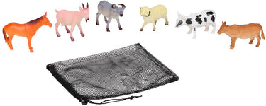 Eddy toys boerderijdieren speelset 6-delig – dierenset met paard, koe, schaap, geit, ram en stier – inclusief opbergnet