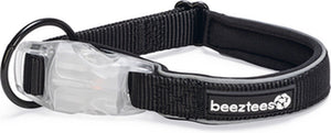 Beeztees safety gear parinca halsband hond - hondenhalsband - led - nylon - zwart - 35-40x2 cm