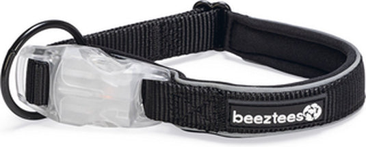 Beeztees safety gear parinca halsband hond - hondenhalsband - led - nylon - zwart - 35-40x2 cm