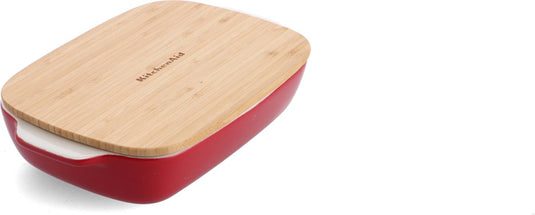 Kitchenaid ovenschaal incl bamboe deksel - medium: 1,8l - magnetron- en ovenbestendig tot 260°c zonder deksel - keizer rood