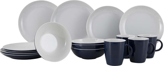 Gimex solid line servies - blauw wit - 16-delig