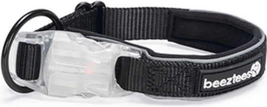 Beeztees safety gear parinca - hondenhalsband - led - nylon - zwart - 30-35x2 cm