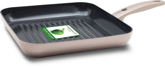Greenpan cambridge grillpan 28x28cm – pfas-vrije antikleeflaag – grillpan inductie – keramische koekenpan - ovenbestendig tot 180°c - koudgrepen - brons