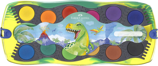 Faber-castell waterverfdoos connector dino - 12 kleuren + 1 tube witte opaque verf - fc-125036