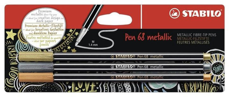 Load image into Gallery viewer, Stabilo pen 68 metallic viltstiften zilver goud koper - 3dlg.

