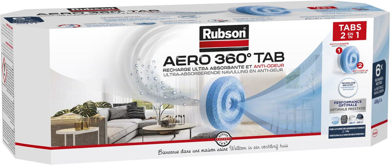 Load image into Gallery viewer, Rubson aero 360 navullingen neutral 6 stuks | vochtopnemer luchtontvochtiger navulling | vochtopnemer navul tabs | kamer ontvochtiger vochtopnemer tabs | badkamer luchtontvochter.
