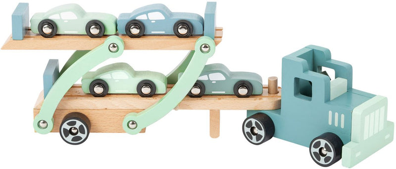 Load image into Gallery viewer, Small foot - houten vrachtwagen transporter chicago met auto's, 9dlg.
