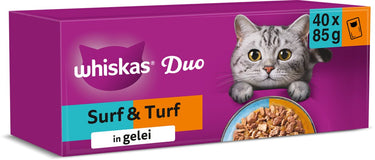Whiskas kattenvoer - adult 1+ - duo surf turf selectie in gelei - 40x85g