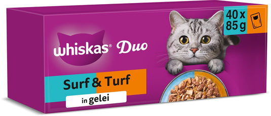 Whiskas kattenvoer - adult 1+ - duo surf turf selectie in gelei - 40x85g