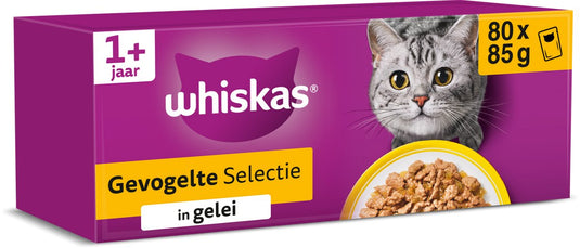 Whiskas kattenvoer - adult 1+ - gevogelte in gelei - giga-pack 80x85g