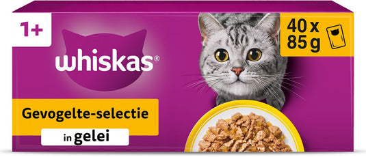 Whiskas kattenvoer - adult 1+ - gevogelte in gelei - 40x85g