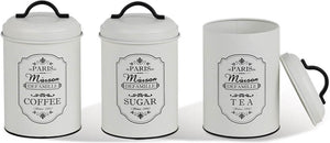 Maestro - set van 3 opbergblikken voor: suiker koffie thee | voedselcontainer - 3x ø11,3 x 18,5cm wit zwart