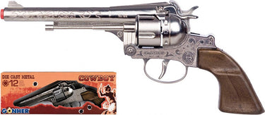 Gonher speelgoed revolver cowboy 12 schots staal zilver