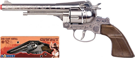 Gonher speelgoed revolver cowboy 12 schots staal zilver