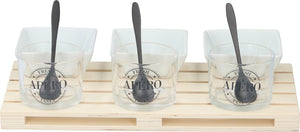 Alpina kitchen home alpina amuseset - 1 tray - minipallet - 3 glaasjes 3 bakjes 3 lepels - voor hapjes en amuses