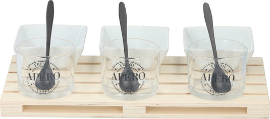 Alpina kitchen home alpina amuseset - 1 tray - minipallet - 3 glaasjes 3 bakjes 3 lepels - voor hapjes en amuses