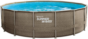Summer waves frame zwembad premium rond weave - ⌀488 x 122 cm - zwembaden - inclusief zandpompfilter - ladder - grondzeil - afdekzeil - onderhoudsset