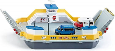 Siku 1750, autoveerboot, 1:50, metaal kunststof, incl. 2 speelgoedauto's, geel grijs, kan drijven, beweegbare oprijplaten