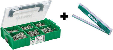 Spax montagekoffer, l-boxx mini, klein, wirox a9j, t-star plus, verzonken kop, 6 afmetingen, 703 stuks, incl. 3 bits t20 en duimstok - 5000009160049